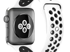 Curea iUni compatibila cu Apple Watch 1/2/3/4/5/6/7, 42mm, Silicon Sport, Alb/Negru